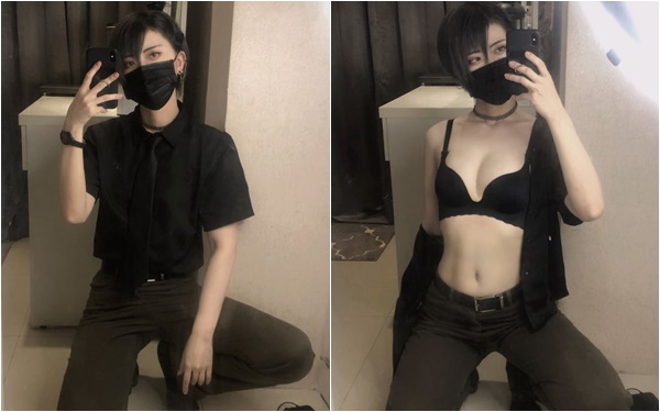Looking delicate on the left, but when she takes off her outerwear