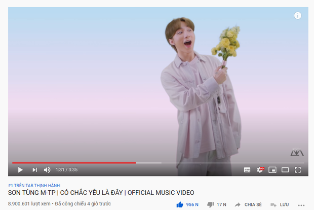 Sơn Tùng M-TP's MV hits #1 trending after just over 4 hours