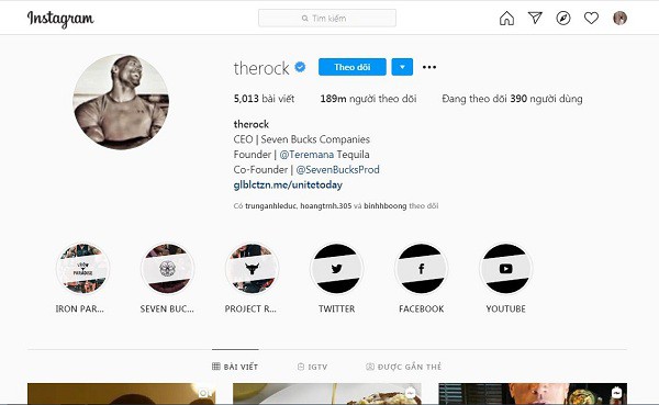 The Rock's Instagram has 189 million followers