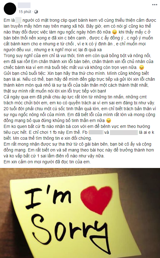 L's sincere apology contrasts with the defiant tone of the self-proclaimed relatives. (Screenshot)