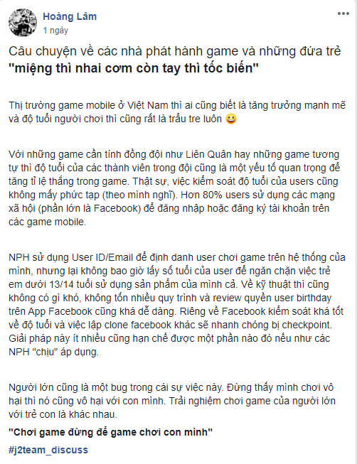 Vietnam’s Game Publishers and Kids Gaming Without Limits 2 Post by user Hoang Lam in J2TEAM Community group