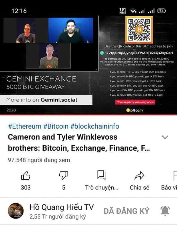 Trấn Thành's YouTube Channel Hacked for Bitcoin Scam Livestream 2 Hồ Quang Hiếu's YouTube channel was also hacked