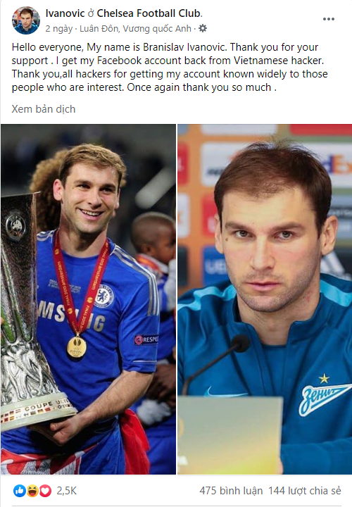 Ivanovic had to publicly call out Vietnamese hackers on his page
