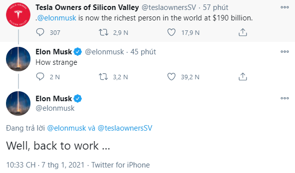 Elon Musk Becomes World's Richest Person with $188B Net Worth 2 Elon Musk Twitter screenshot