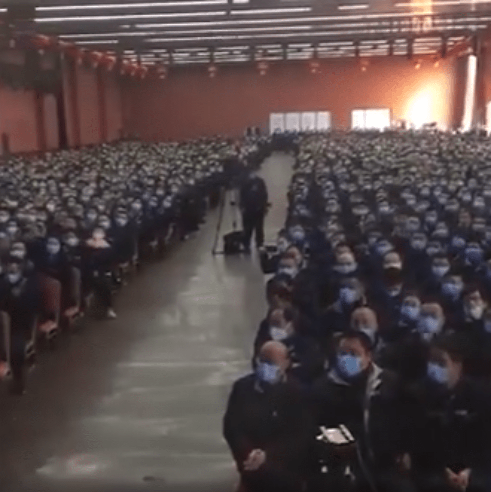 Employees waiting their turn to count their New Year bonus