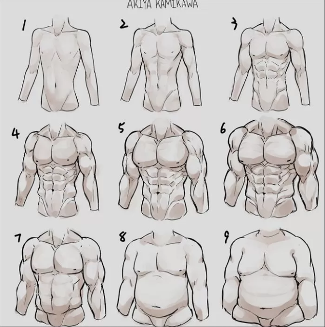 The 9 male body types women were asked to rate and choose from