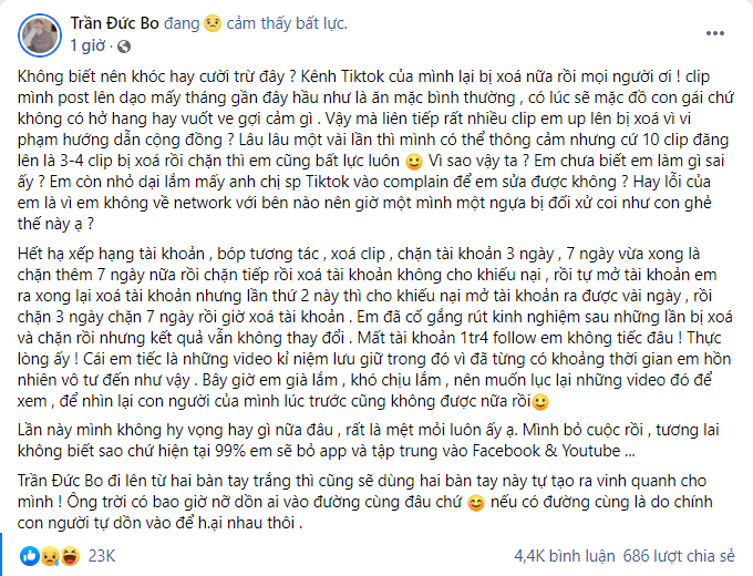 Trần Đức Bo Struggles as TikTok Channel Gets Deleted 2 Trần Đức Bo's latest post stirs up the online community