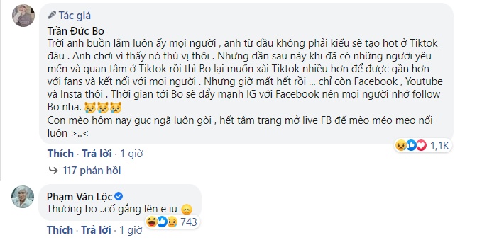 Trần Đức Bo Struggles as TikTok Channel Gets Deleted 5 Lộc Fuho also offered words of comfort to Trần Đức Bo