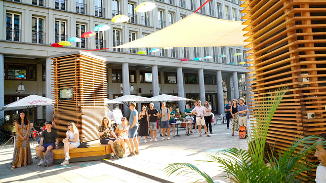 CityTree moss air filter bench in urban setting