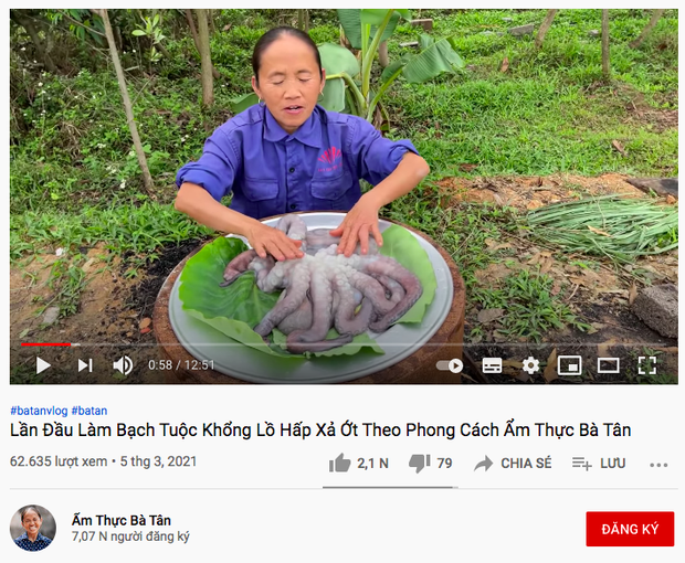 Underwhelming stats from Bà Tân Vlog's first video on the new channel