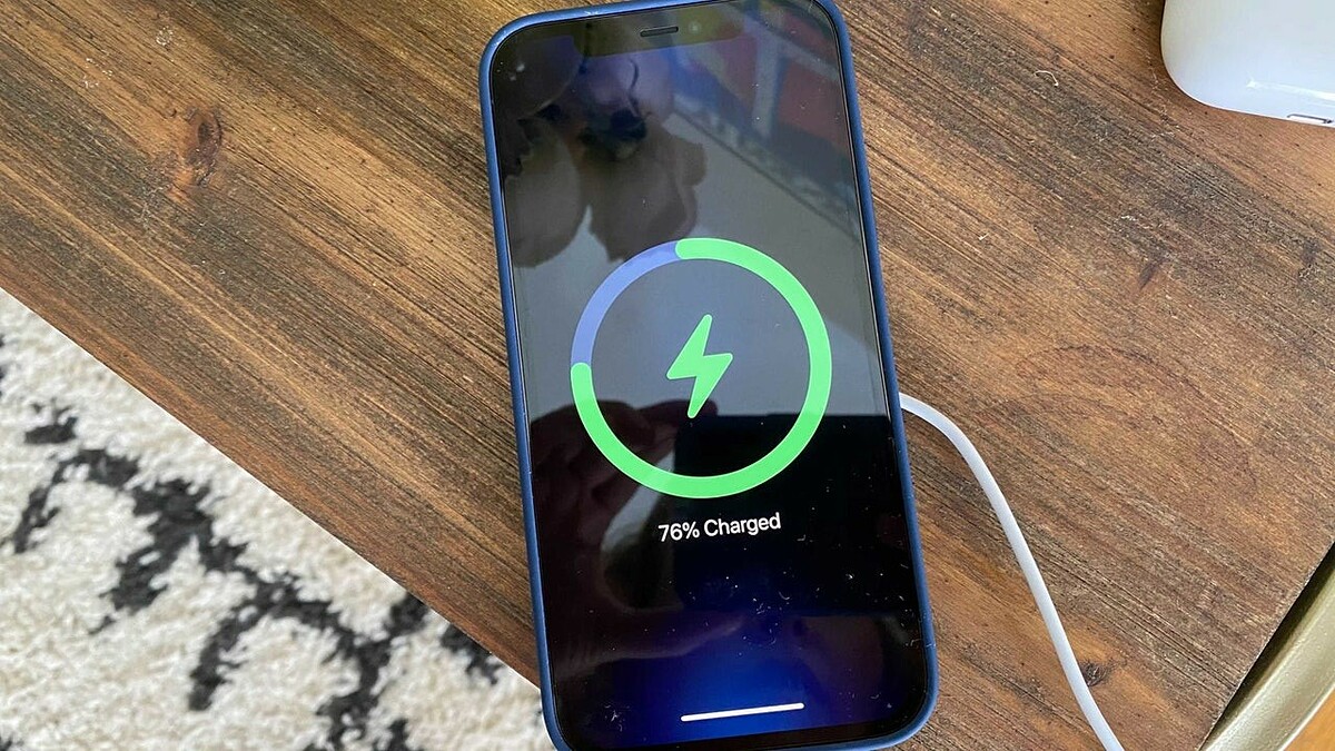 iPhone charging cable plugged in