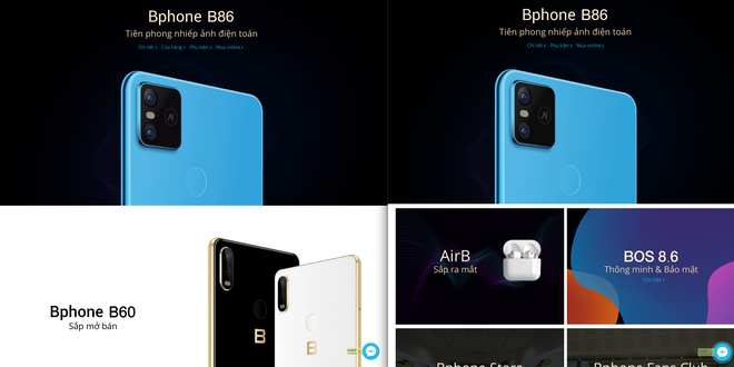 BKAV website before and after removing Bphone B60 and Bphone B40