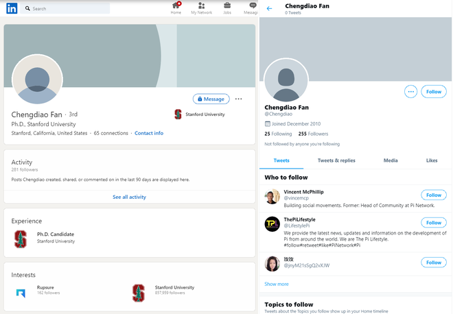 The Strange Case of Pi Network's Founders: What’s Really Going On? 4 Dr. Chengdiao Fan's social media also doesn't mention Pi Network