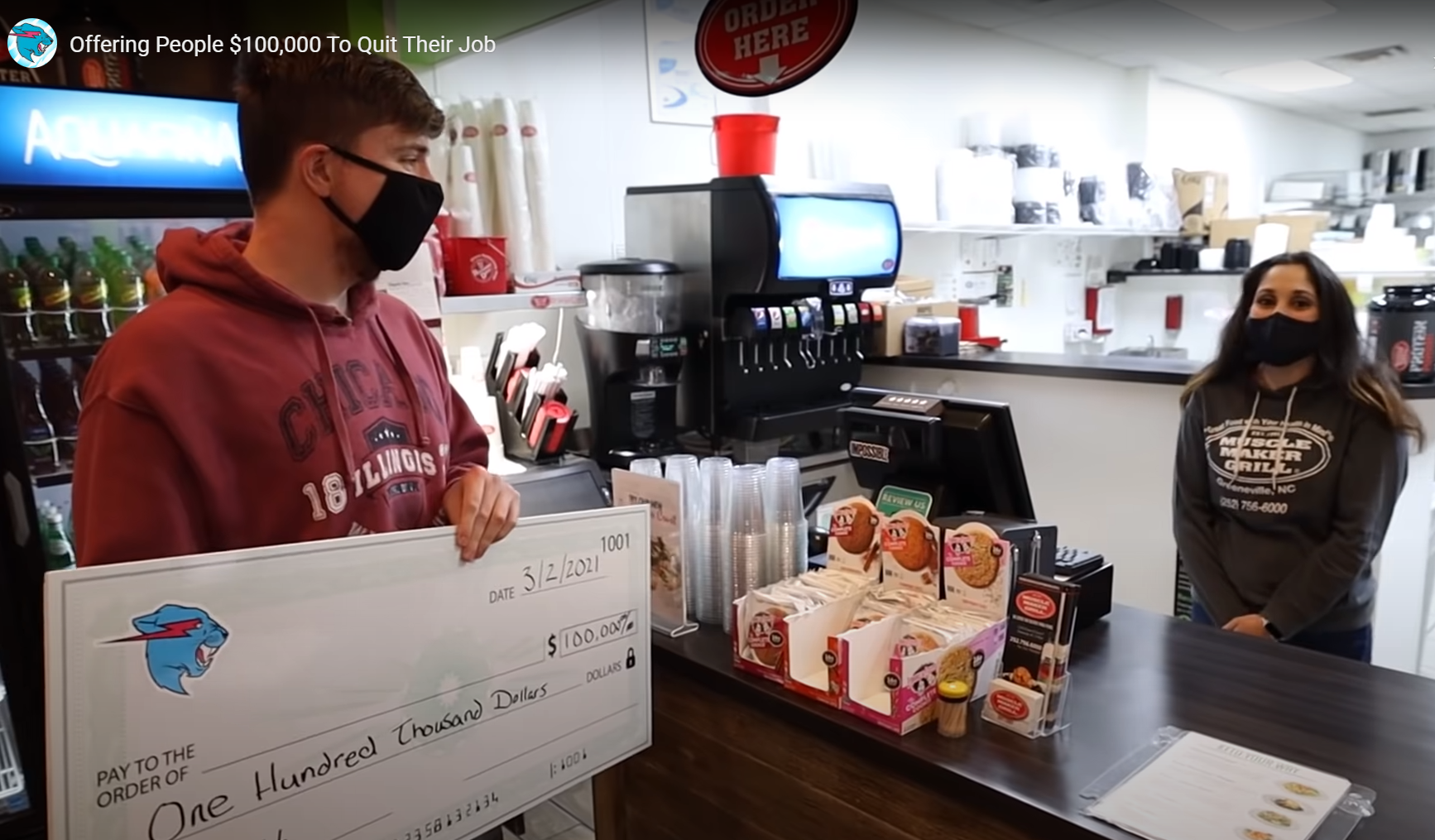 The moment the YouTuber asks the woman to quit her job for $100,000