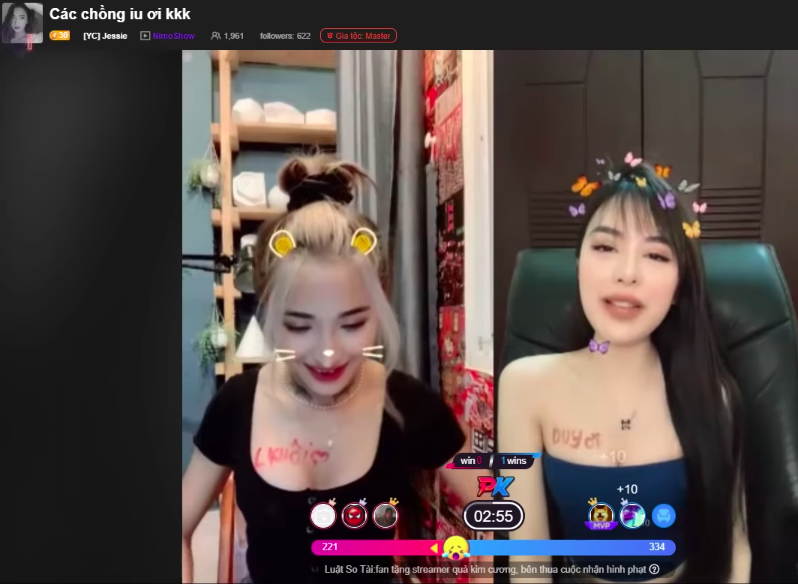 Jessie Nguyen writing fan name on chest during live stream