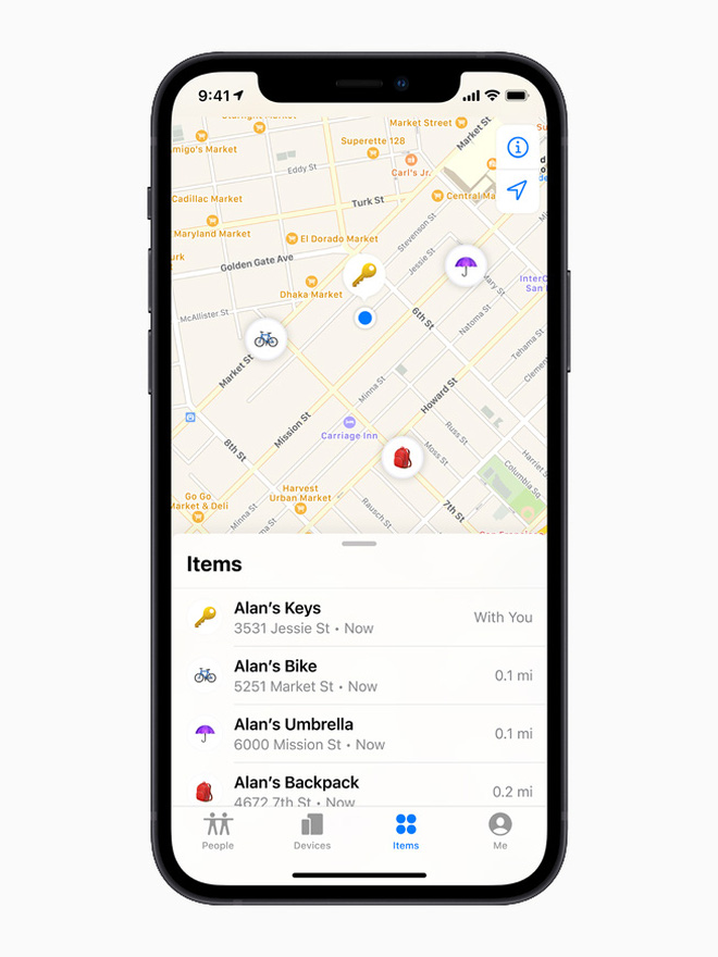AirTag location shown on iPhone Find My app