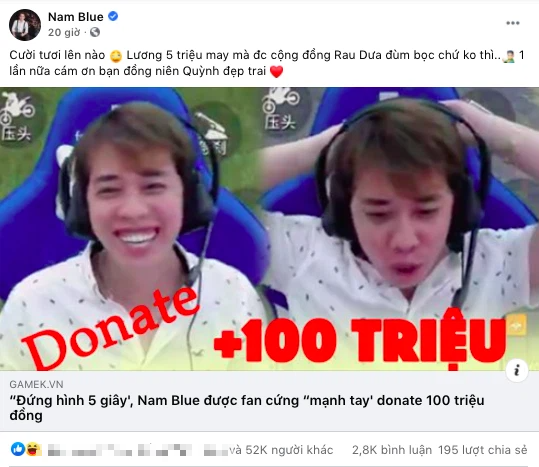 Nam Blue Gets Huge Donation, Host Cù Trọng Xoay Jokes About Streaming 1 Nam Blue donation screenshot