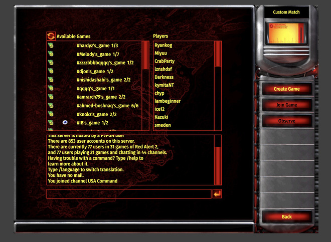 Red Alert 2 in-browser game interface