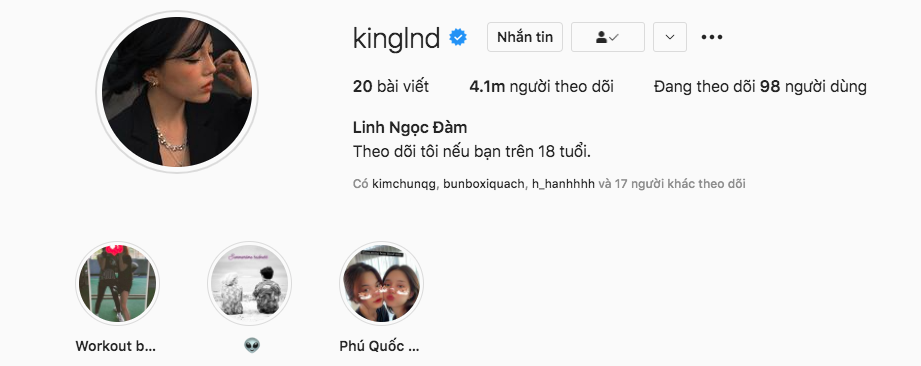 Linh Ngọc Đàm Instagram profile note