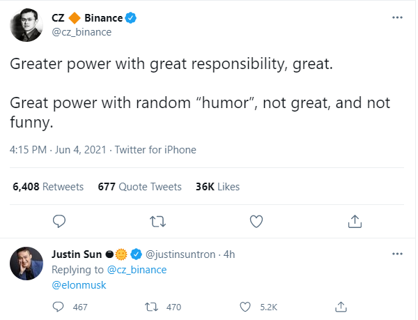 Changpeng Zhao tweets