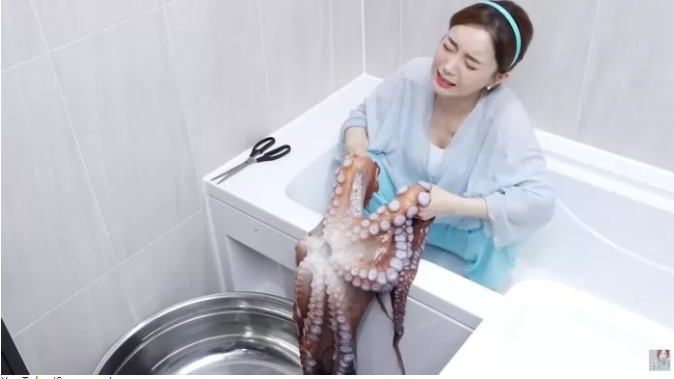 YouTuber Ssoyoung Struggles With 10kg Live Octopus Gift 4 Cleaning it was no small feat either