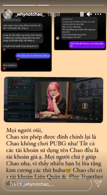 Screenshot of Chao's warning message