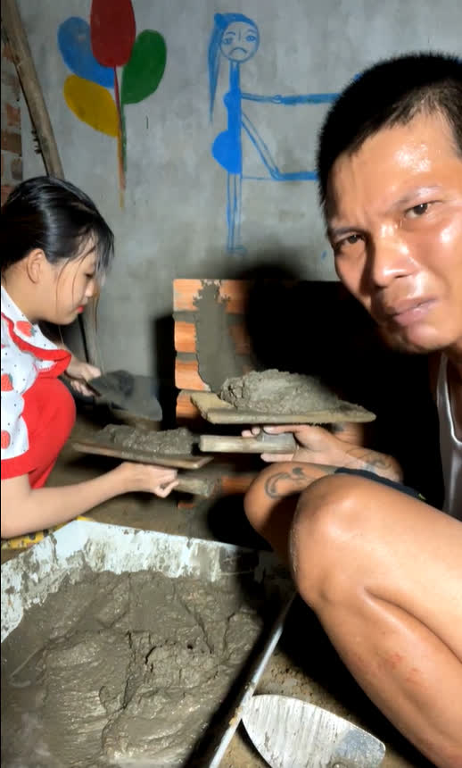 He even taught his wife how to mix mortar and lay cement