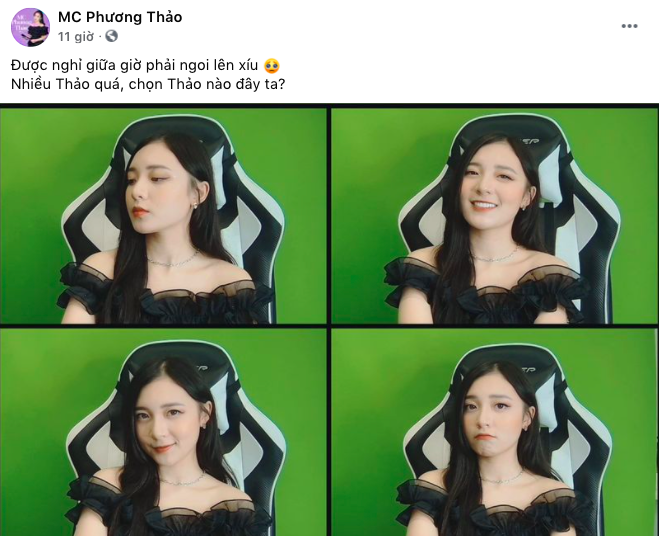 Phương Thảo showing four different cute expressions while hosting