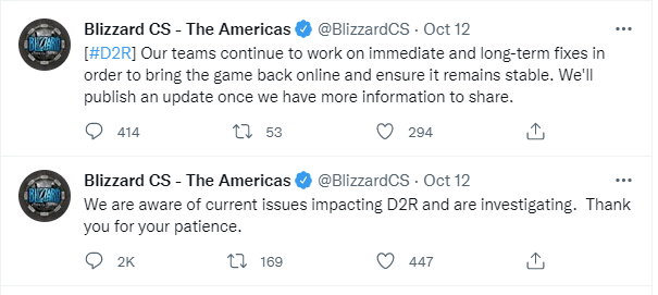 On October 12, Blizzard repeatedly promised on Twitter to fix Diablo II: Resurrected's bugs