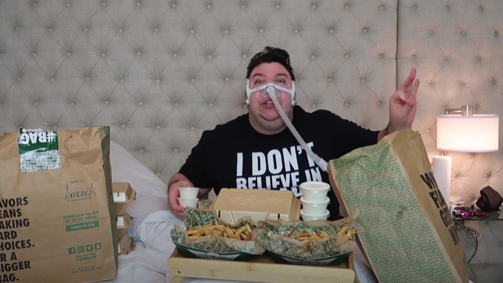 He had to use a ventilator to breathe but still pushed on with mukbang videos