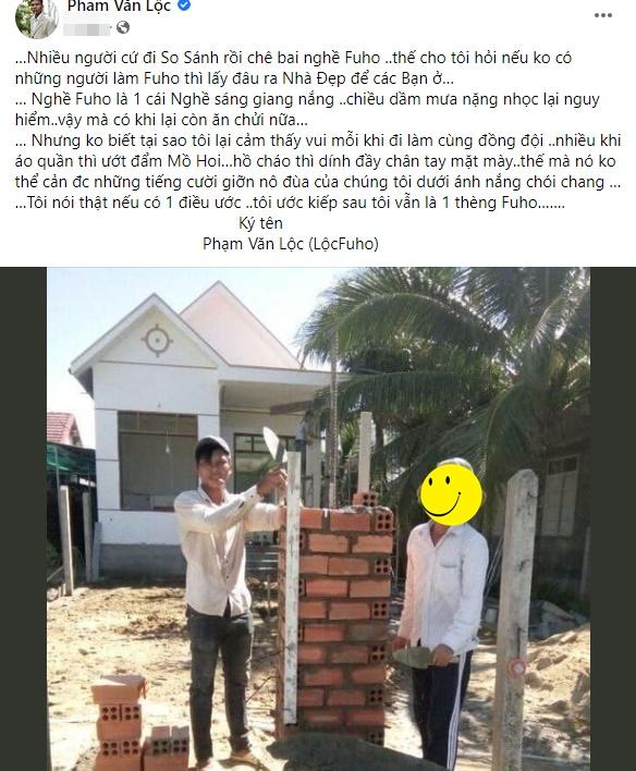Lộc Fuho Defends His Construction Work, Says He'd Do It Again 3 Lộc Fuho's heartfelt recent post
