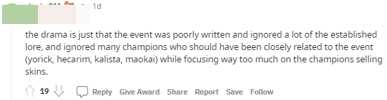 Another opinion claims Riot focused only on champions that could sell skins, ignoring key Black Mist characters like Yorick, Maokai, Hecarim, Kalista