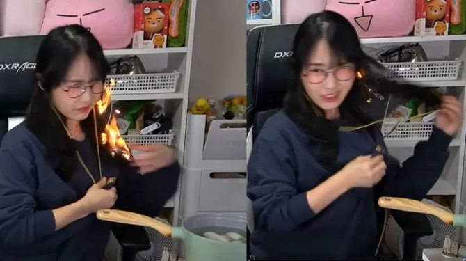 Glowing embers quickly caught and spread on the streamer’s hair