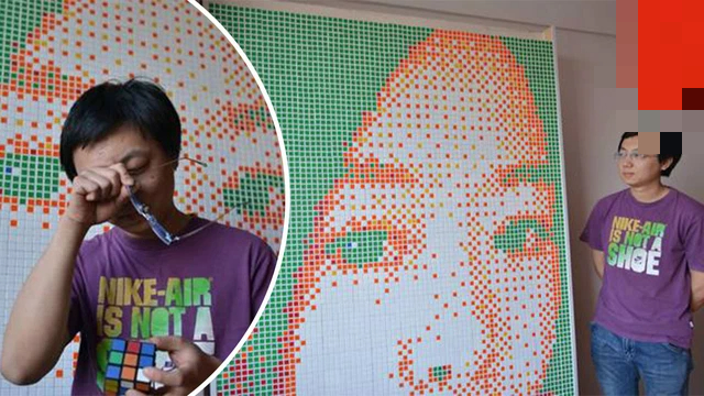 Guy Spends $10K on Rubik’s Cubes to Confess Love, Gets Rejected 4 Tong after finishing the portrait and his sad moment of heartbreak
