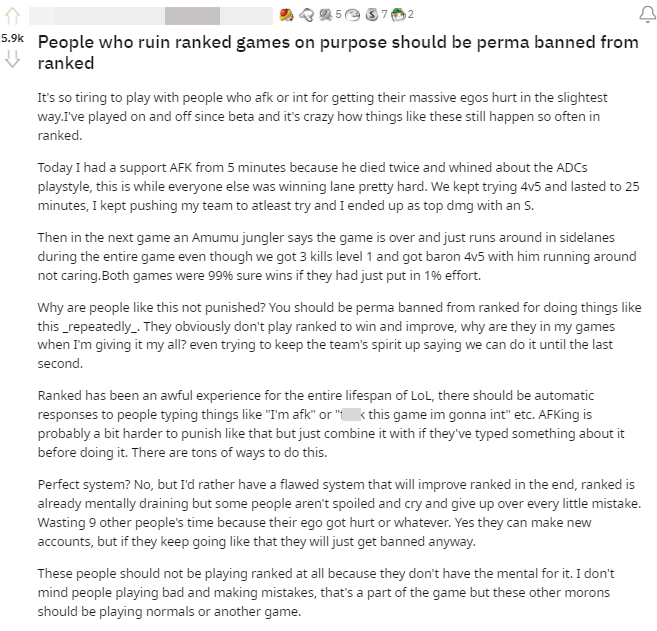 A player complains about frequent griefers and calls for permanent ranked bans