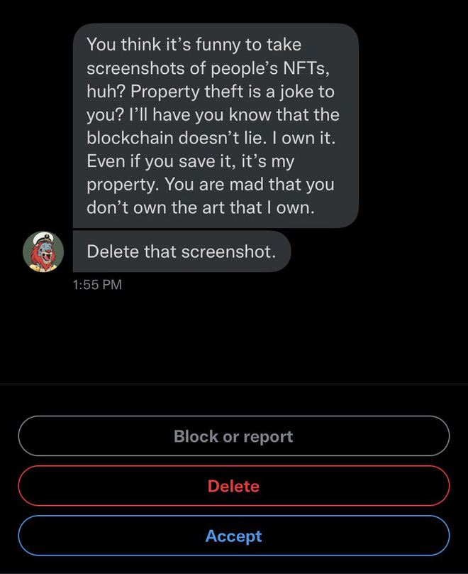 Saeed shared the messages he received after copying the NFT