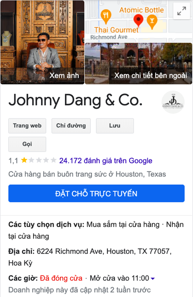 Johnny Đặng's jewelry store hit with one-star reviews