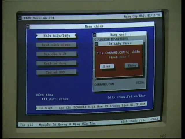 Early version of BKAV antivirus software (photo: YouTube Nguyễn Hữu Hưng)