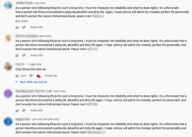 Spam comments flooding Khoa Pug's latest video