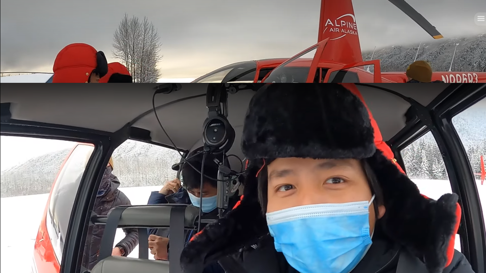 Both rent a helicopter to see the glaciers