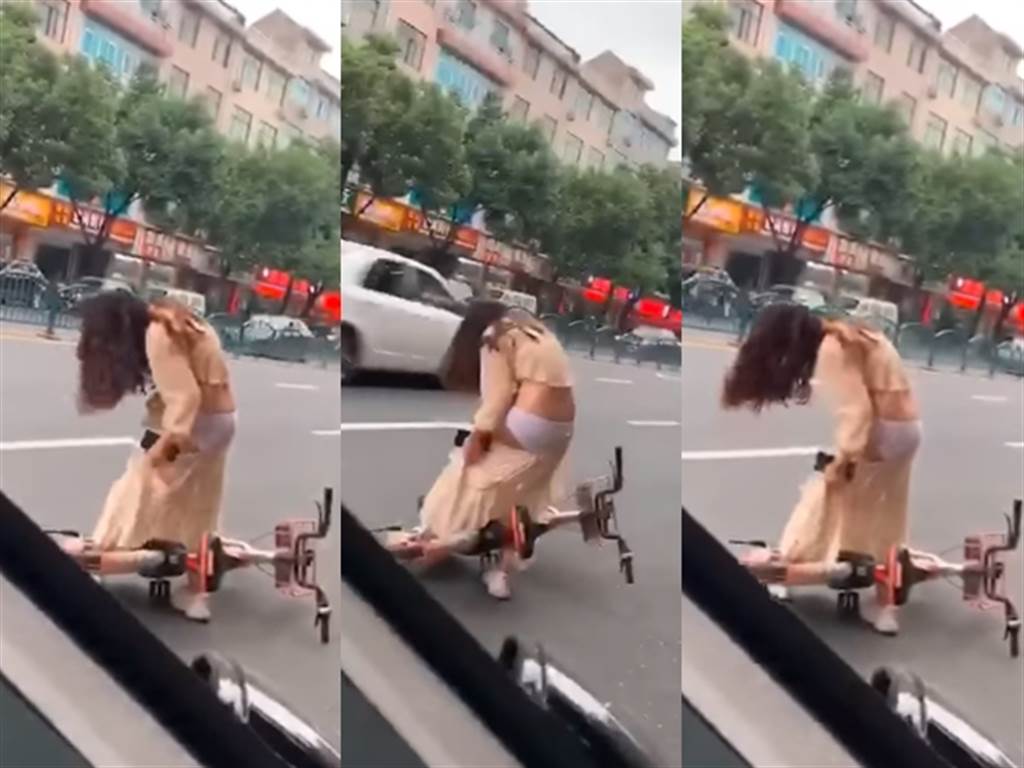Girl’s Long Dress Gets Caught on Bike Wheel in Viral Clip 1 Scene from a viral clip stirring up the online community