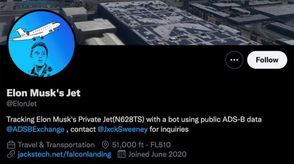 Jack's ElonJet Twitter account