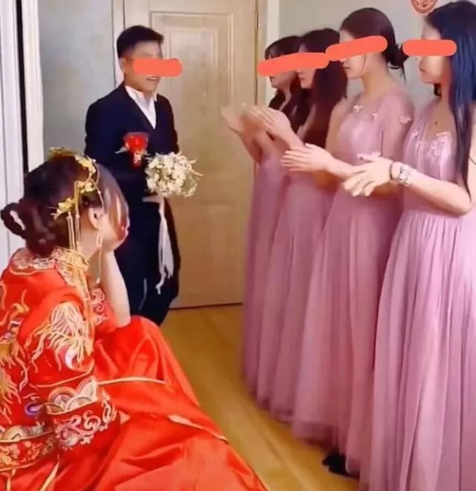 The groom looked pretty shocked seeing his bridesmaids