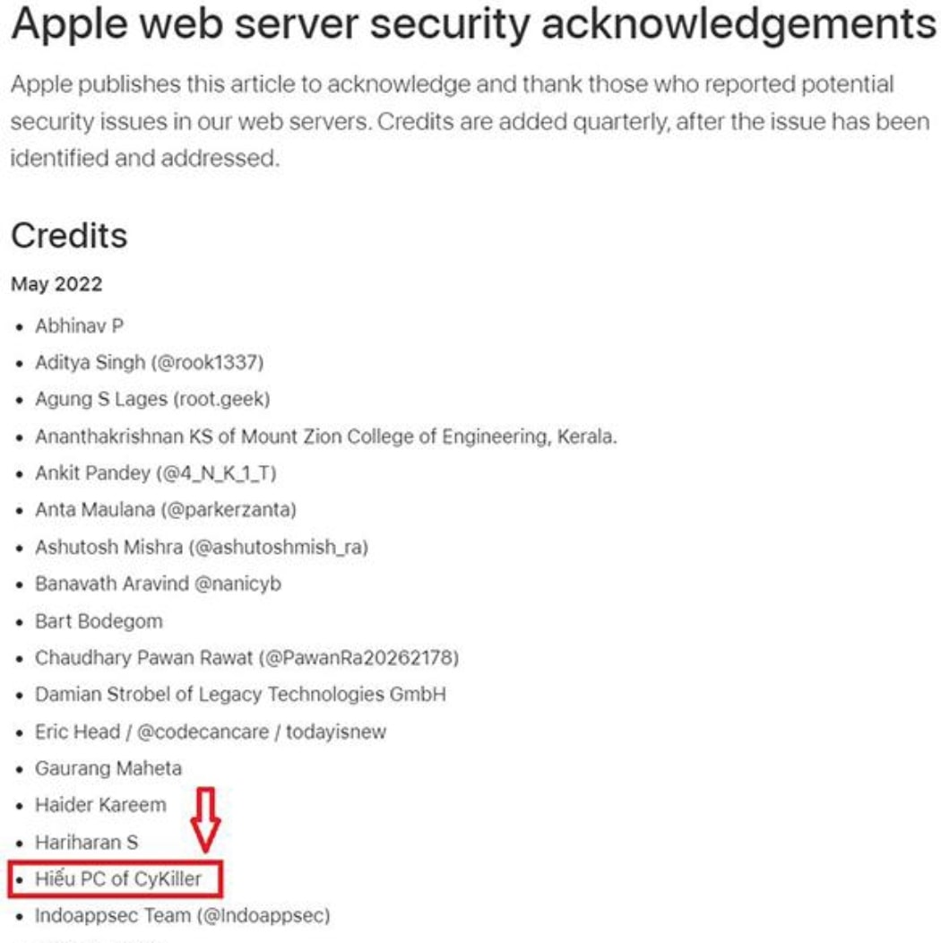 Apple security acknowledgments