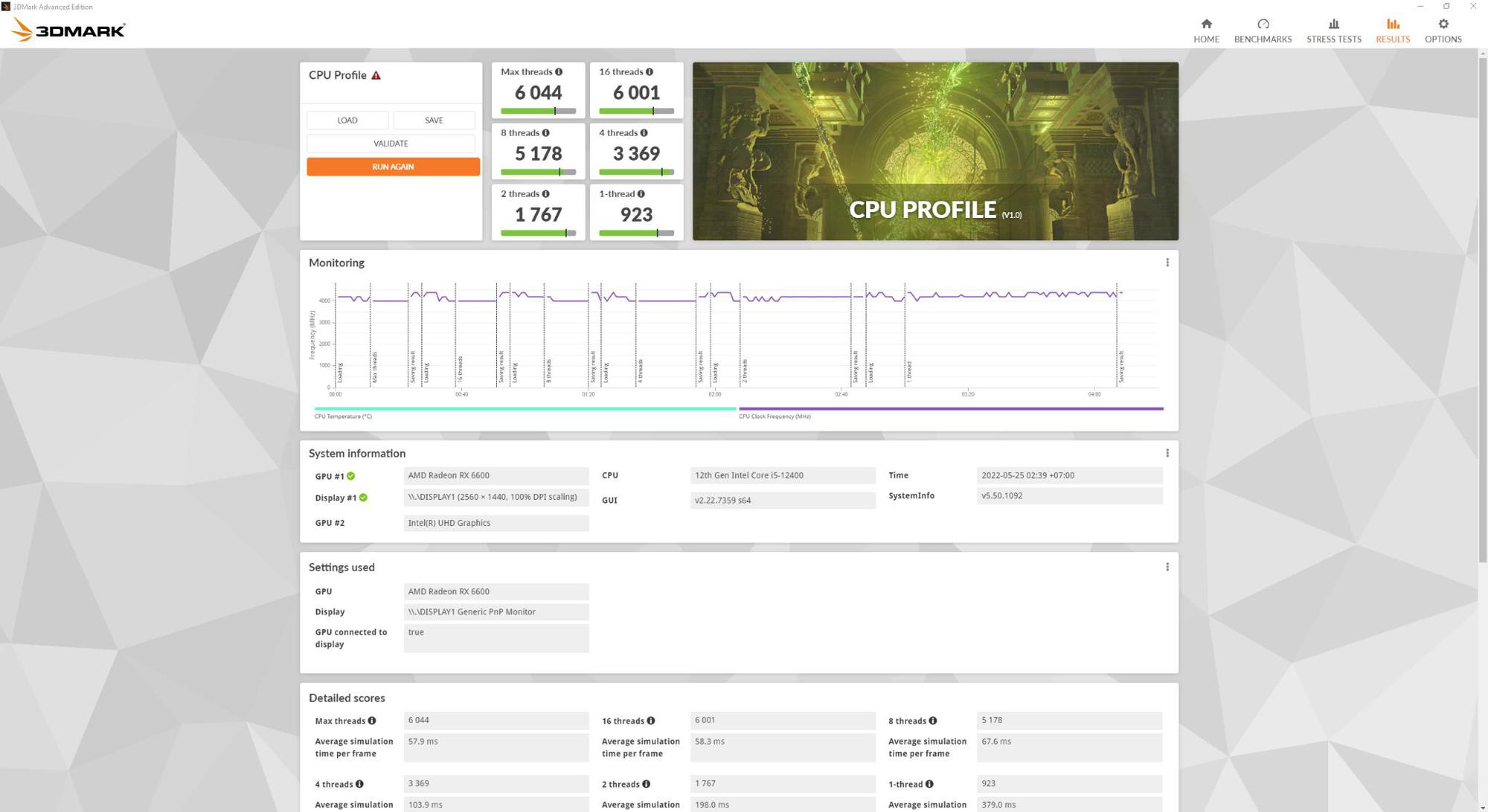 MSI MAG B660M MORTAR WIFI Review: Solid Mid-Range Board for Intel 12th Gen 3 3DMark CPU Profile showing strong single and multi-core scores