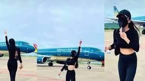 TikTokers Slammed for Stunts at Airports to Grab Views 2 A female TikToker casually approaches a plane taxiing to its parking spot to film a TikTok video.