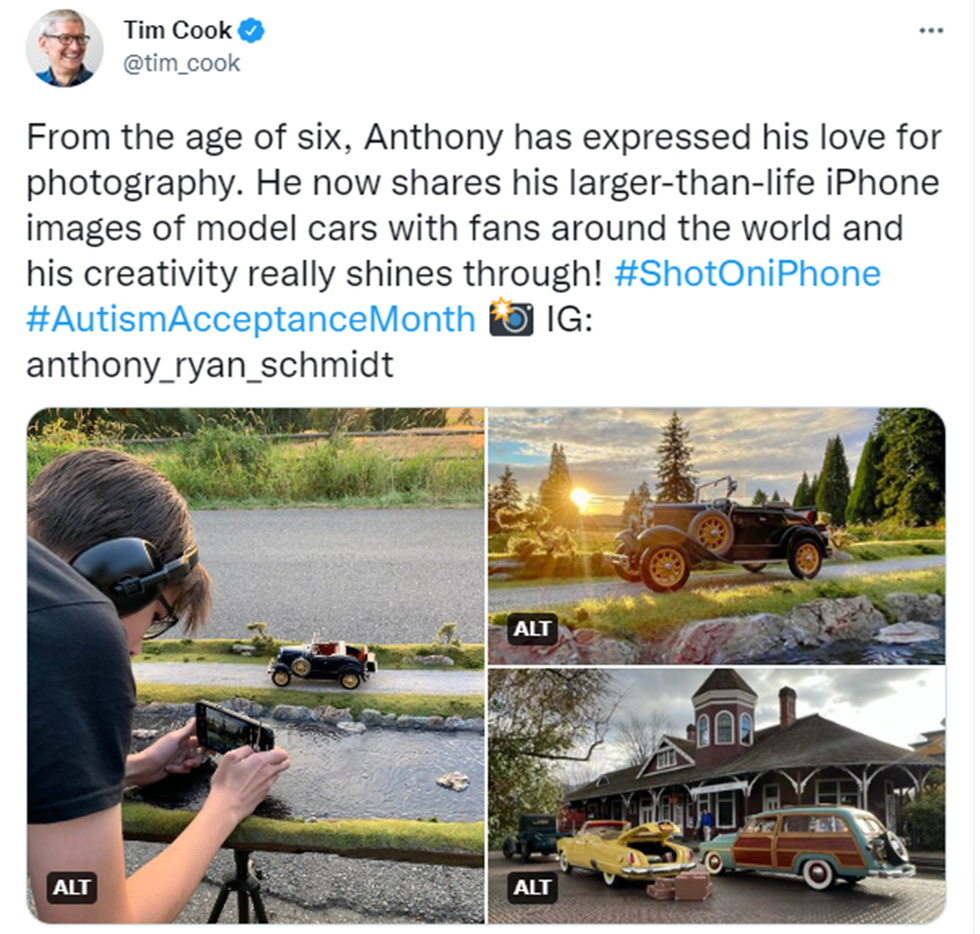 14-Year-Old Autistic Photographer Wows with Toy Car Shots 5 Apple CEO Tim Cook shares Anthony’s photos - Screenshot