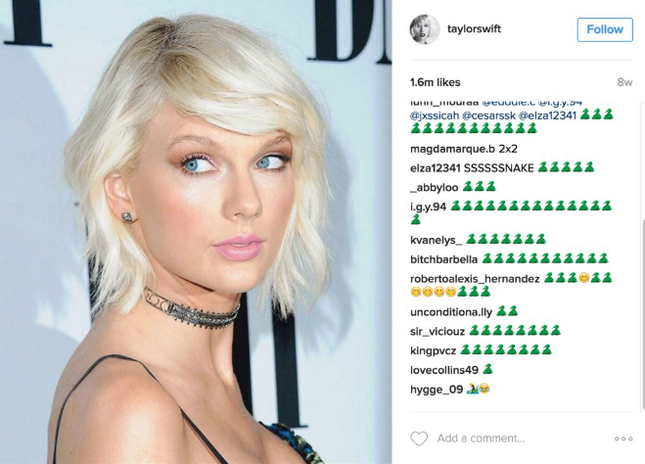 Why Stars Like Taylor Swift and Tom Holland Quit Social Media 4 Taylor Swift's posts were flooded with millions of snake emojis from online users.