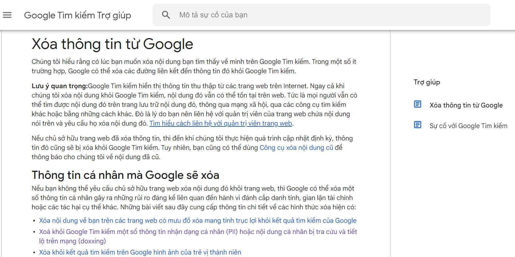 Google Remove Information tool interface