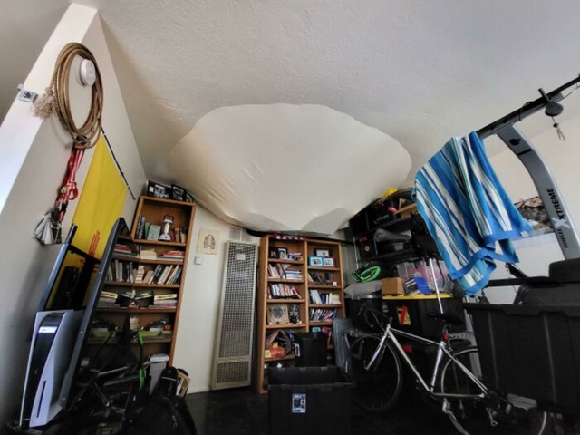 The silver lining is the ceiling debris hasn’t fallen yet to cause more damage.